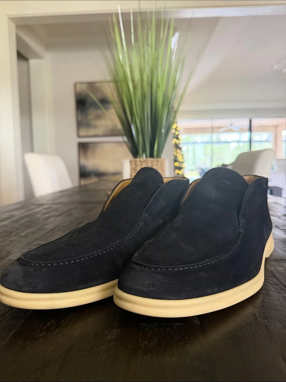 Loro Piana Open Walk Navy Suede Loafers Men’s Size 47 (US 14) Made in Italy